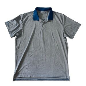 Bonobos Mens Blue White Striped Standard Fit Performance Golf Polo Shirt Medium‎